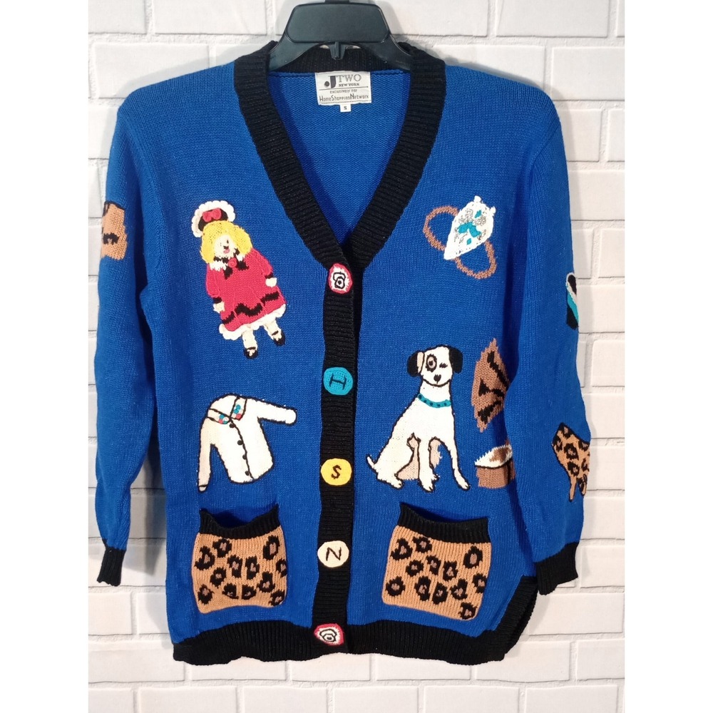 Vintage JTWO New York Sweater‎ Cardigan Embroidered Women's Small Boho Animal